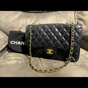 CHANEL CF Lambskin Jumbo Single Flap(Black&Gold)